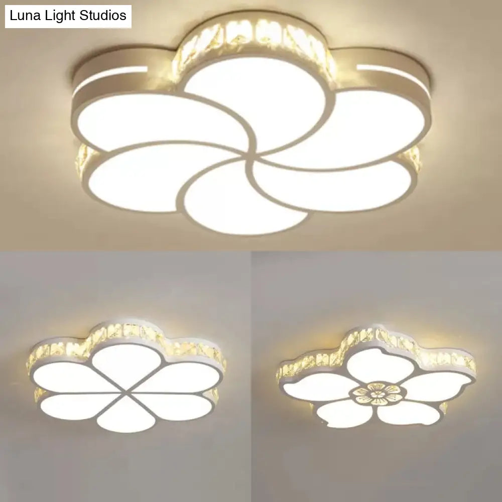White Acrylic Petal Ceiling Lamp With Led Flush Crystal Deco Light For Kids’ Bedroom