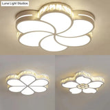 White Acrylic Petal Ceiling Lamp With Led Flush Crystal Deco Light For Kids’ Bedroom