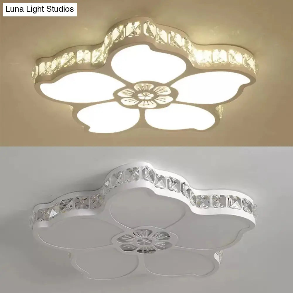 White Acrylic Petal Ceiling Lamp With Led Flush Crystal Deco Light For Kids’ Bedroom