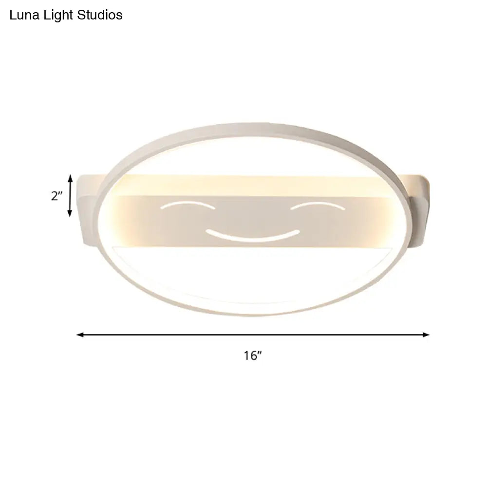 White Acrylic Smiling Face Ceiling Lamp: Contemporary Flush Mount Light For Dining Room