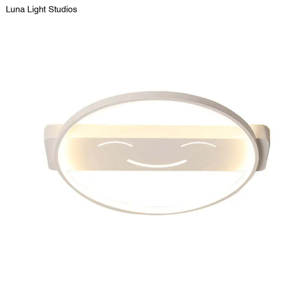 White Acrylic Smiling Face Ceiling Lamp: Contemporary Flush Mount Light For Dining Room