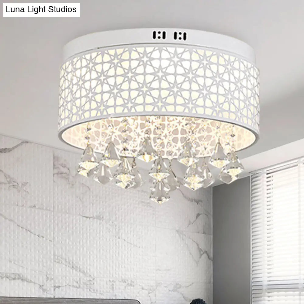 White Angel/Crystal Bead Flush Mount Led Bedroom Light - Simple Metal Design Multiple Sizes