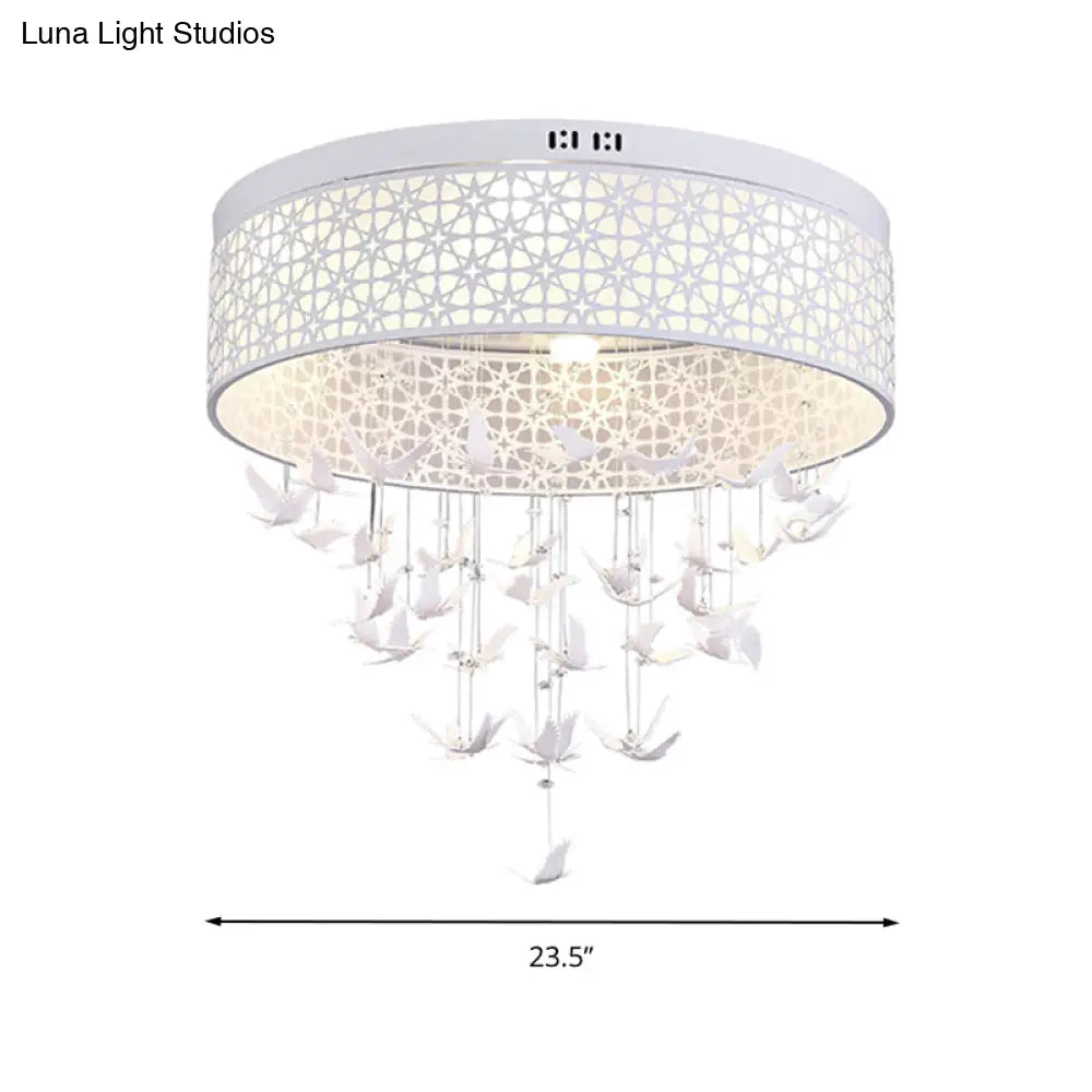White Angel/Crystal Bead Flush Mount Led Bedroom Light - Simple Metal Design Multiple Sizes