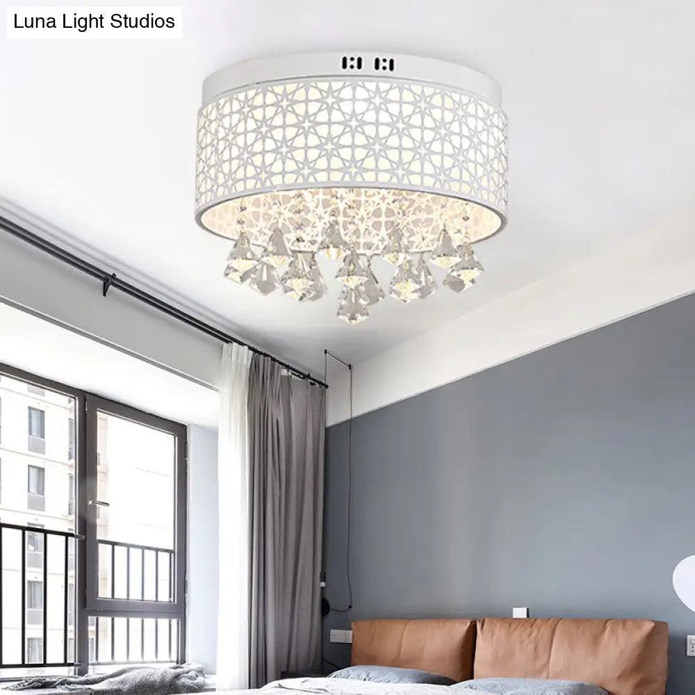 White Angel/Crystal Bead Flush Mount Led Bedroom Light - Simple Metal Design Multiple Sizes
