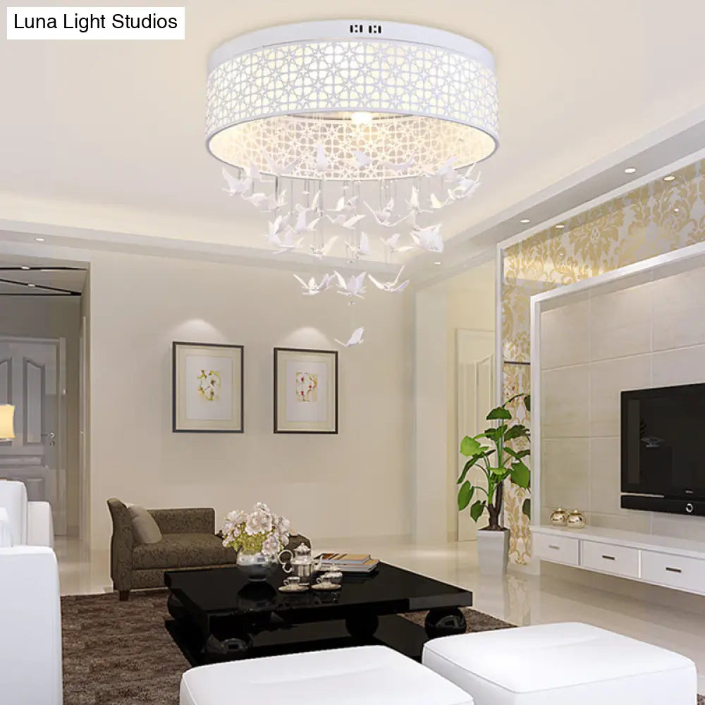 White Angel/Crystal Bead Flush Mount Led Bedroom Light - Simple Metal Design Multiple Sizes