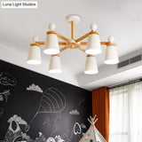 White Bell Semi Flush Modernist Ceiling Lamp Wood Arm 3/6 Lights