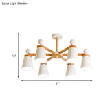 White Bell Semi Flush Modernist Ceiling Lamp Wood Arm 3/6 Lights