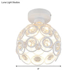 White/Black Domed Flush Mount Light With Crystal Bead Accent - Modern Metal Ceiling For Kitchen