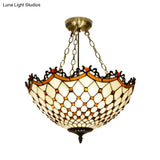 White/Blue Glass Baroque Ceiling Lamp - 3 - Light Semi Mount Lighting Bowl For Living Room