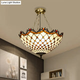 White/Blue Glass Baroque Ceiling Lamp - 3 - Light Semi Mount Lighting Bowl For Living Room