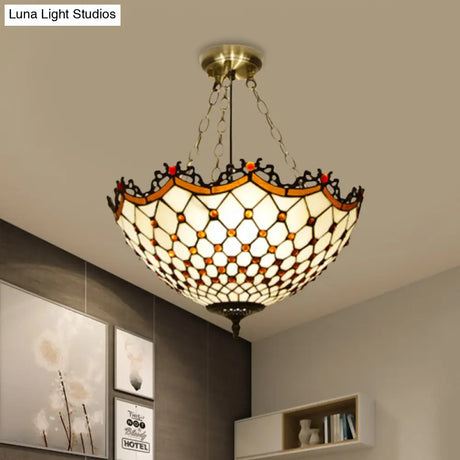 White/Blue Glass Baroque Ceiling Lamp - 3 - Light Semi Mount Lighting Bowl For Living Room