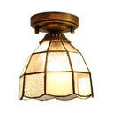White/Blue Tiffany Mini Flush Ceiling Light With Stained Glass Cone Shade - Perfect For Foyers |