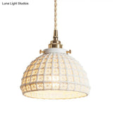 White Ceramic Domed Basket Pendant Lamp - Modern 1-Head Hanging Light For Kitchen Hallway