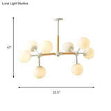 White Chandelier Light - Modern Spherical Shade Opal Glass 8/12 Lights Ideal For Hotel Dining Table