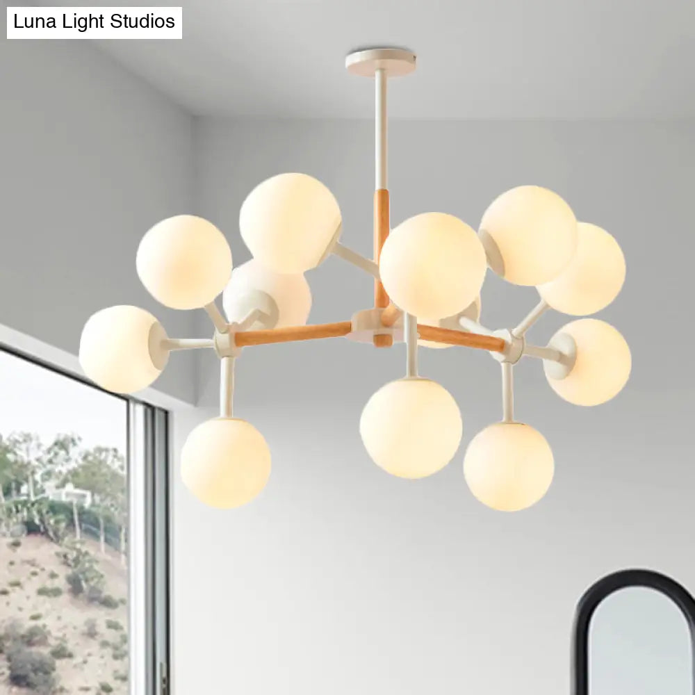 White Chandelier Light - Modern Spherical Shade Opal Glass 8/12 Lights Ideal For Hotel Dining Table