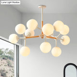 White Chandelier Light - Modern Spherical Shade Opal Glass 8/12 Lights Ideal For Hotel Dining Table