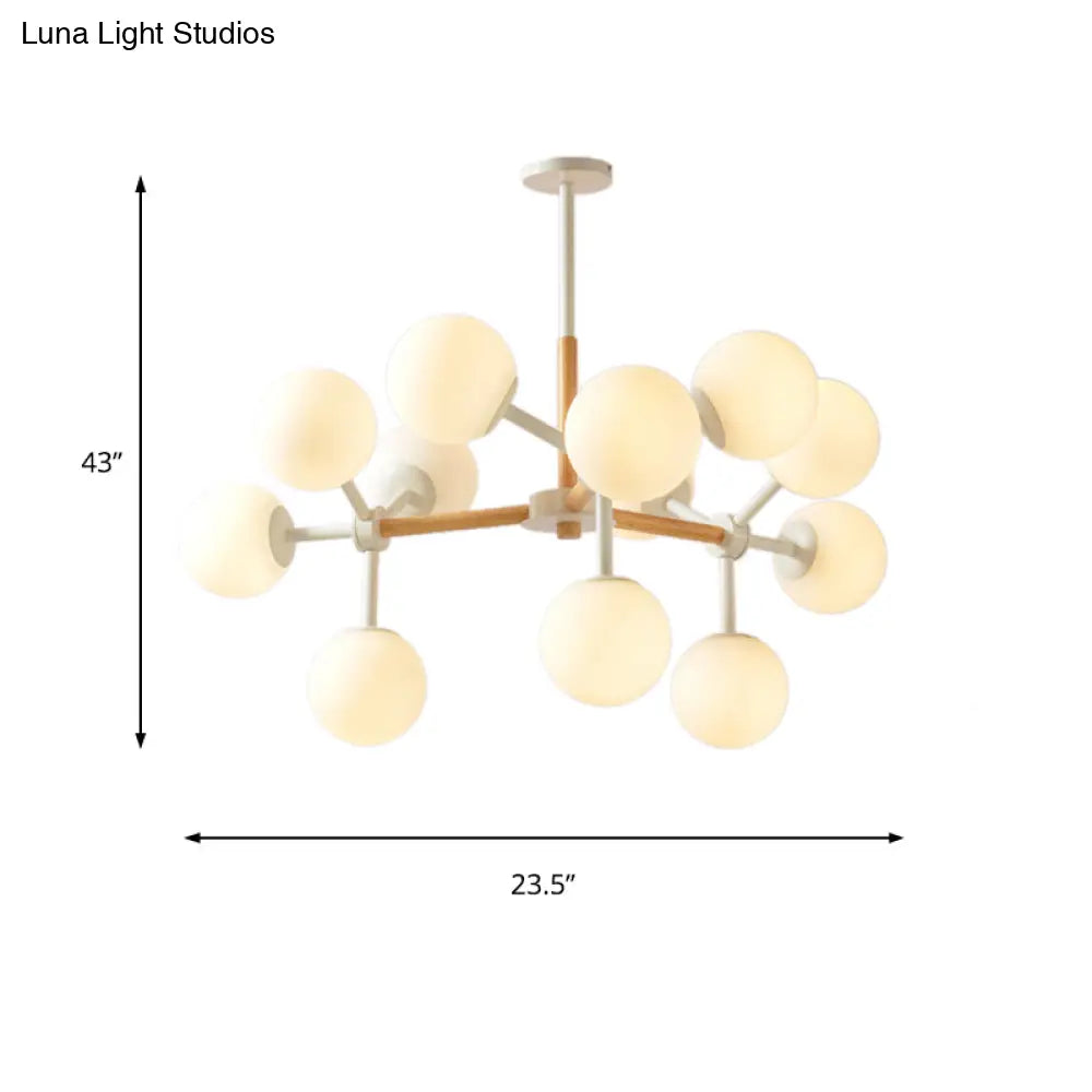 White Chandelier Light - Modern Spherical Shade Opal Glass 8/12 Lights Ideal For Hotel Dining Table