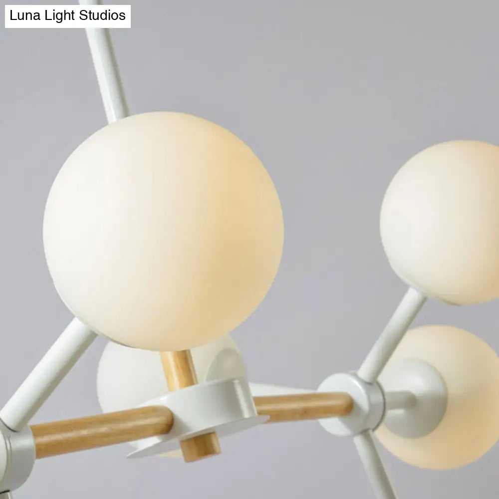 White Chandelier Light - Modern Spherical Shade Opal Glass 8/12 Lights Ideal For Hotel Dining Table