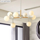 White Chandelier Light - Modern Spherical Shade Opal Glass 8/12 Lights Ideal For Hotel Dining Table