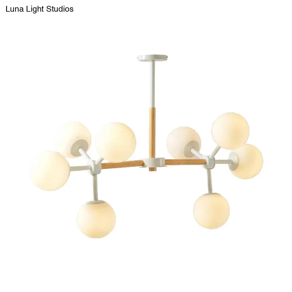 White Chandelier Light - Modern Spherical Shade Opal Glass 8/12 Lights Ideal For Hotel Dining Table