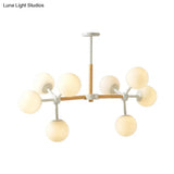 White Chandelier Light - Modern Spherical Shade Opal Glass 8/12 Lights Ideal For Hotel Dining Table