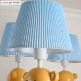 White Chandelier Light With Cartoon Fabric Bear Figurine - Perfect For Childs Room