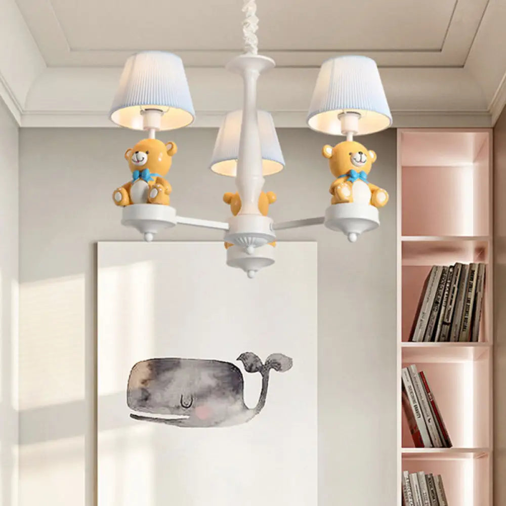 White Chandelier Light With Cartoon Fabric Bear Figurine - Perfect For Childs Room 3 /