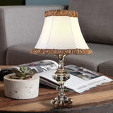 White Conical Crystal Night Lamp With Lodge Style Single Bulb - Elegant Bedroom Table Light Accent