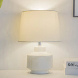 White Conical Fabric Table Lamp With Ceramic Base - Simplicity Night Lighting