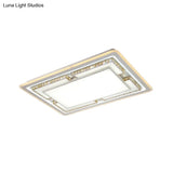 White Crystal Led Ceiling Light Fixture - Minimalist Rectangular Flush Mount