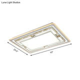 White Crystal Led Ceiling Light Fixture - Minimalist Rectangular Flush Mount