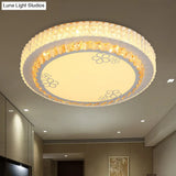 White Crystal Led Flush Mount Lamp With Flower Pattern - Elegant Bedroom Lighting