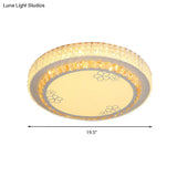 White Crystal Led Flush Mount Lamp With Flower Pattern - Elegant Bedroom Lighting