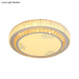 White Crystal Led Flush Mount Lamp With Flower Pattern - Elegant Bedroom Lighting