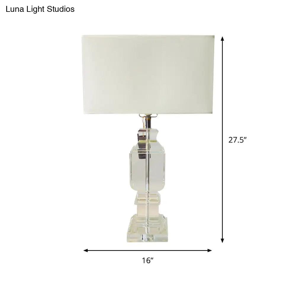 White Crystal Table Lamp - Modern Rectangle Design With Fabric Shade