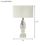 White Crystal Table Lamp - Modern Rectangle Design With Fabric Shade