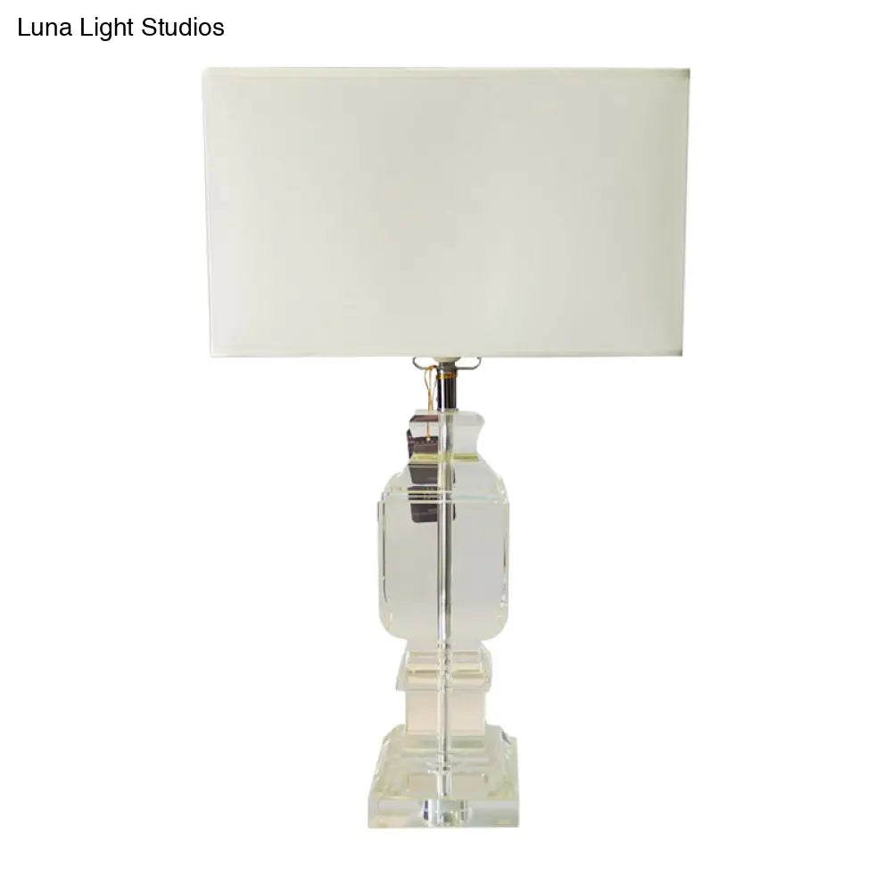 White Crystal Table Lamp - Modern Rectangle Design With Fabric Shade