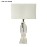 White Crystal Table Lamp - Modern Rectangle Design With Fabric Shade