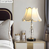 White Crystal Table Light: Single Bulb Nightstand Lighting For Traditional Sitting Room With Flared
