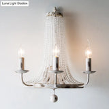 White Crystal Wall Mount Retro Light With Metallic Candlestick - Elegant And Timeless