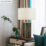 White Cylinder Nightstand Lamp - Fabric Table Light For Living Room
