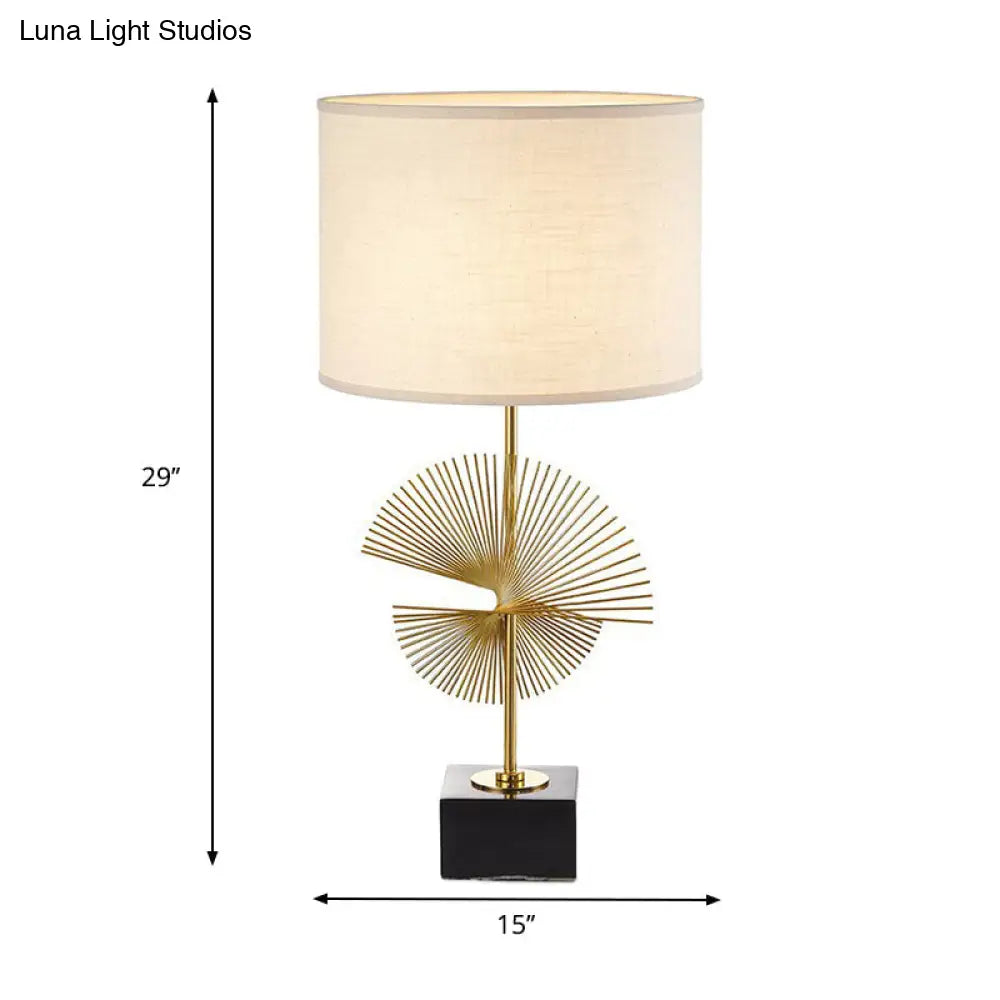 White Cylinder Task Lamp With Tradition Fabric Shade - Perfect Reading Light Square Base