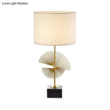 White Cylinder Task Lamp With Tradition Fabric Shade - Perfect Reading Light Square Base