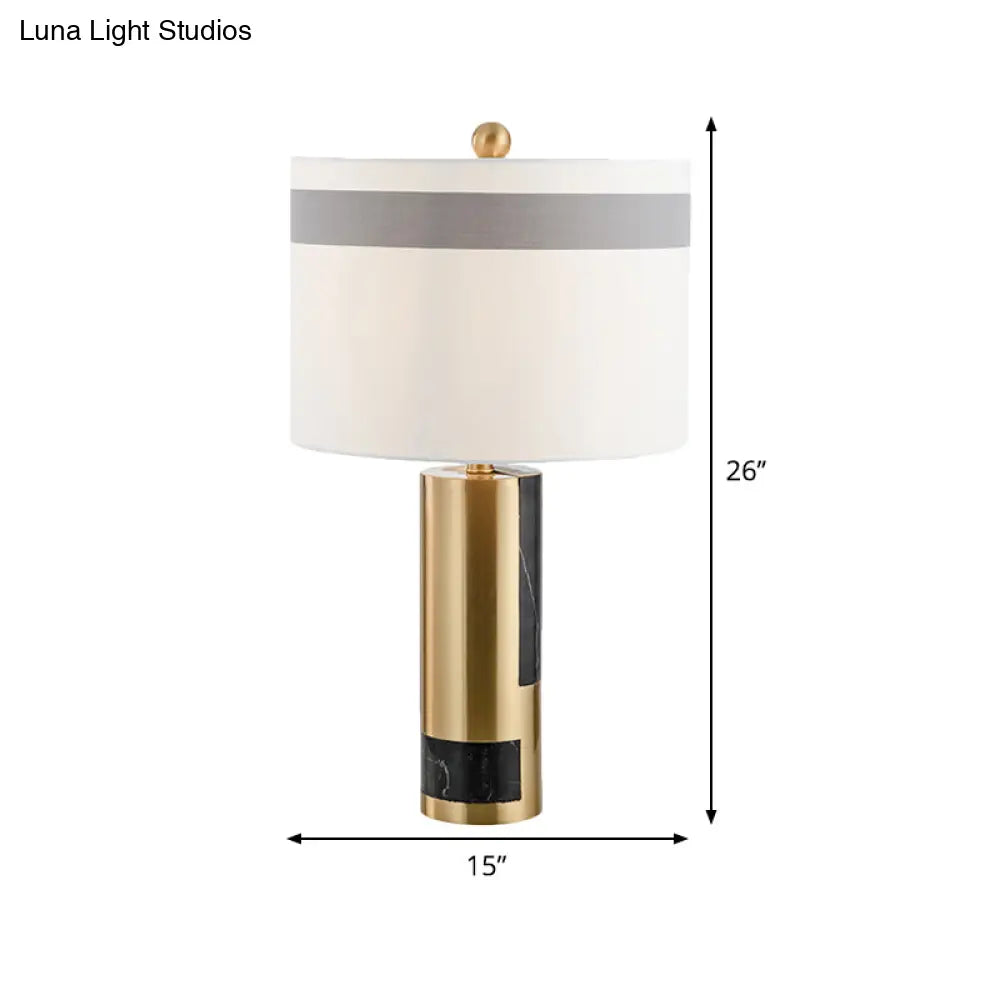 White Drum Table Lamp With Fabric Shade For Bedroom