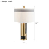 White Drum Table Lamp With Fabric Shade For Bedroom