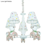 White Fabric Animal Baby Deer Chandelier: 5-Light Pendant Fixture For Kids Bedroom