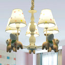 White Fabric Animal Baby Deer Chandelier: 5-Light Pendant Fixture For Kids Bedroom