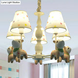 White Fabric Animal Baby Deer Chandelier: 5-Light Pendant Fixture For Kids Bedroom