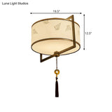 White Fabric Ceiling Mounted Drum Fixture - 5-Light Classic Style Flush Mount Lighting