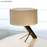 White Fabric Drum Night Table Lamp: Traditional Bedroom Lighting With 1 Light